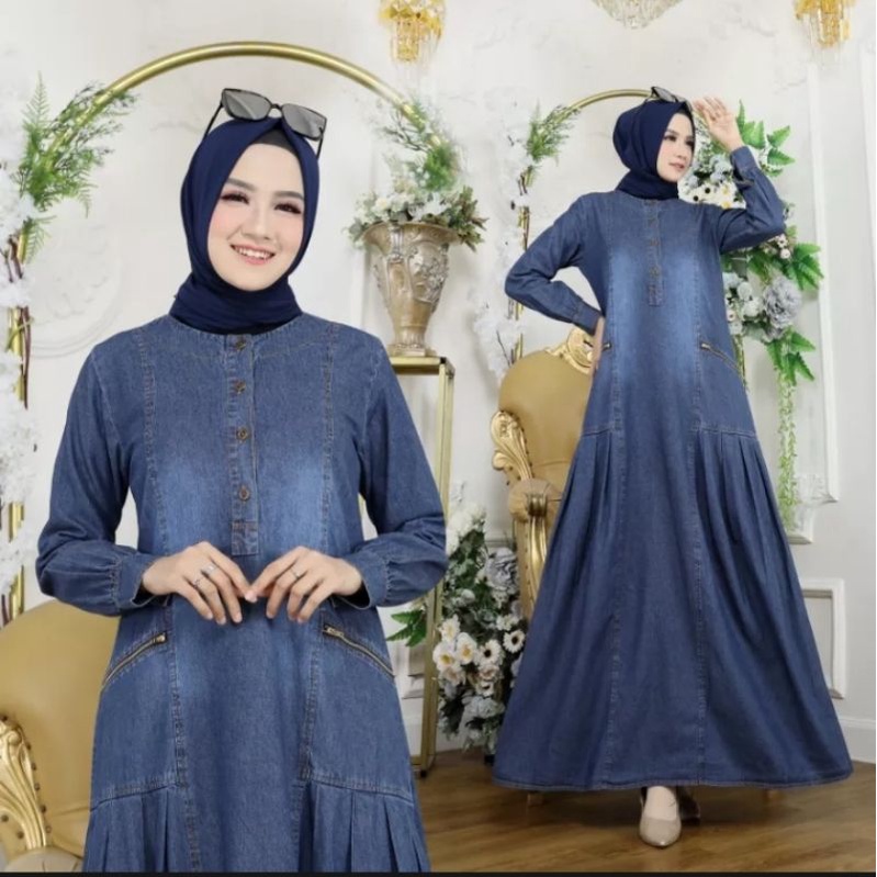 bisa cod/gamis jeans kekinian 2022/gamis jeans jumbo/gamis jeans import