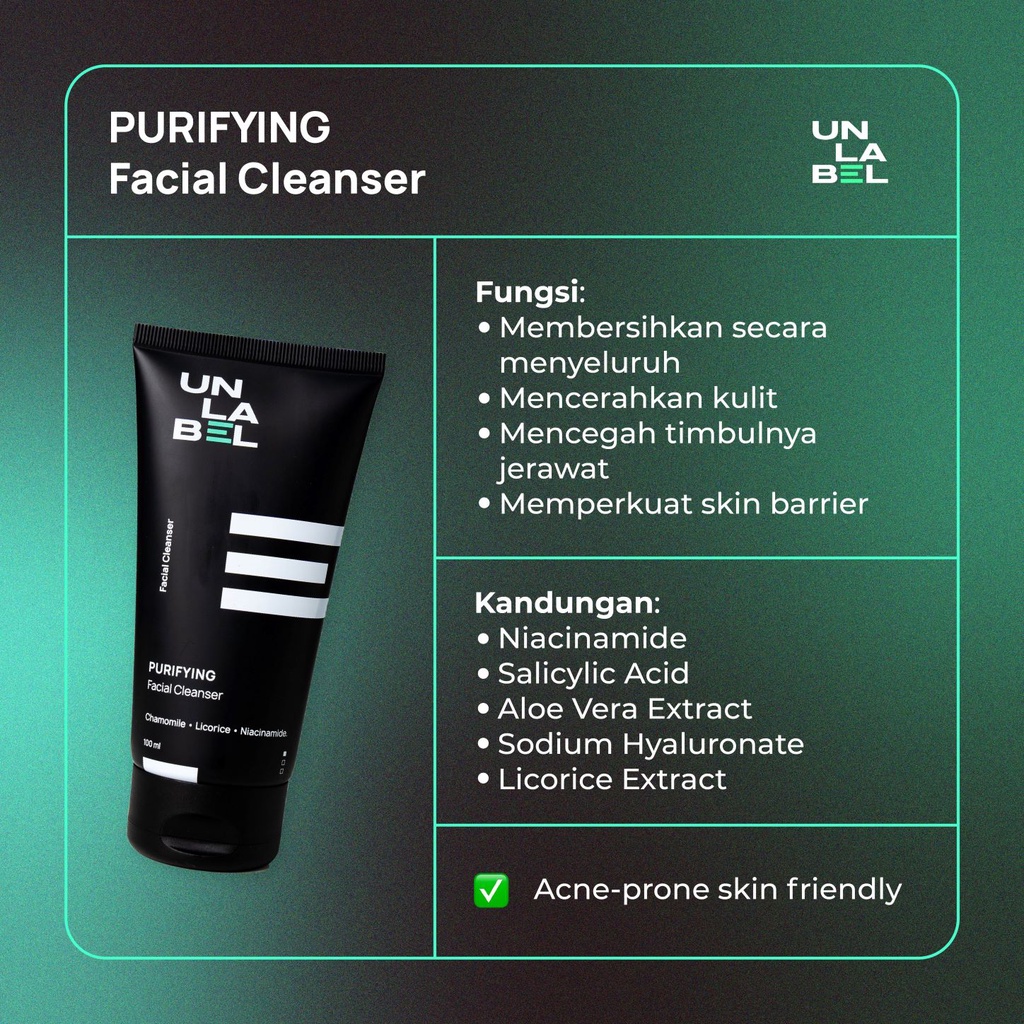 UNLABEL Facial Cleanser + Moisturizer - Paket Sabun Wajah Pria Bebas Kusam &amp; Anti Sinar UV