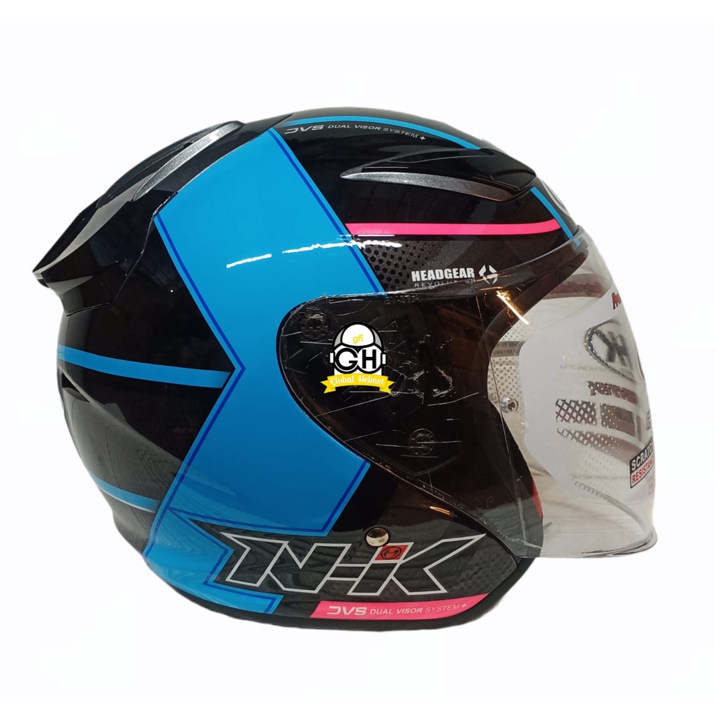 HELM NHK R1 NAPOLEON BLACK LIGHT BLUE DOUBLE VISOR HALF FACE