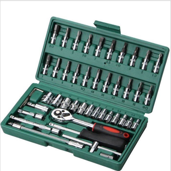 Obeng Kunci Sock 46pcs 1/4&quot; Socket Wrench Set Tools 46 pcs Praktis