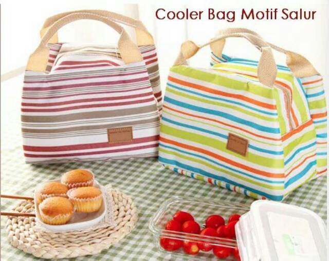 Lunch bag cooler bag motif salur/garis tas bekal makanan panas dingin tas bekal anak