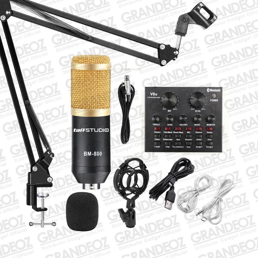 ☇ Mixer Soundcard External V8 & Microphone BM 800 Broadcast Mikrofon Podcast Mic Audio r Live PAKET 
