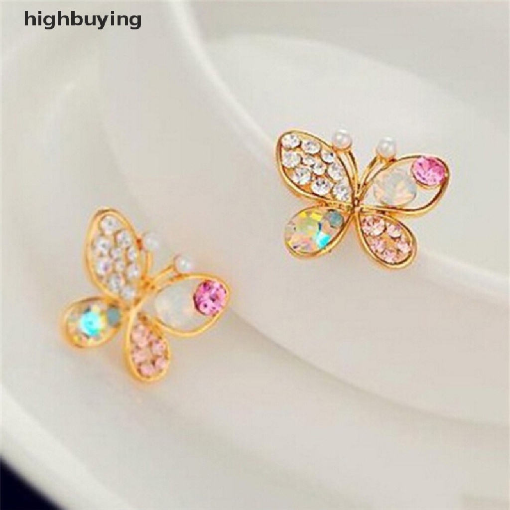 Hbid Anting Tusuk Model Kupu-Kupu Hollow Dengan Kristal Berlian Imitasi Untuk Wanita