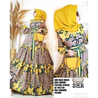 BAJU DRESS WANITA SHR ORIGINAL MAXI DRESS BUNGA!!! HIGH QUALITY MOTIF