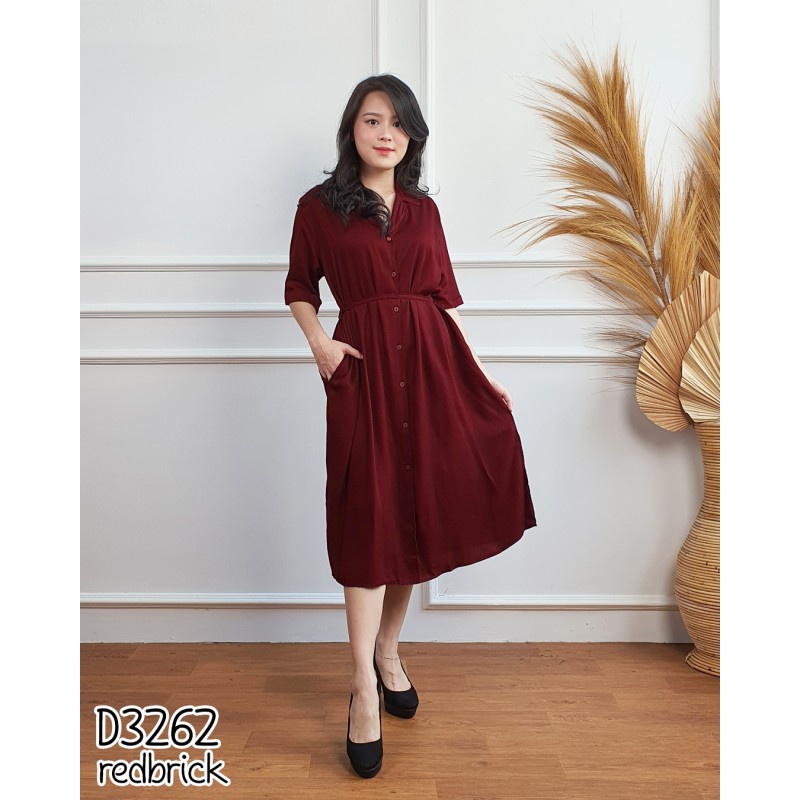 Dress midi polos lengan pendek rayon twill 3262