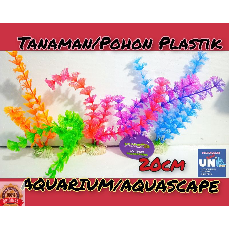 Tanaman/Pohon hias Plastik sintetis 20cm Akseksoris Aquarium/Aquascape Merk: YUSSE