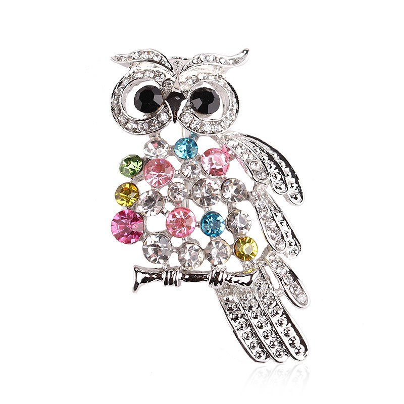 Busana Pop Kartun Hewan Burung Hantu Warna Berlian Imitasi Bros