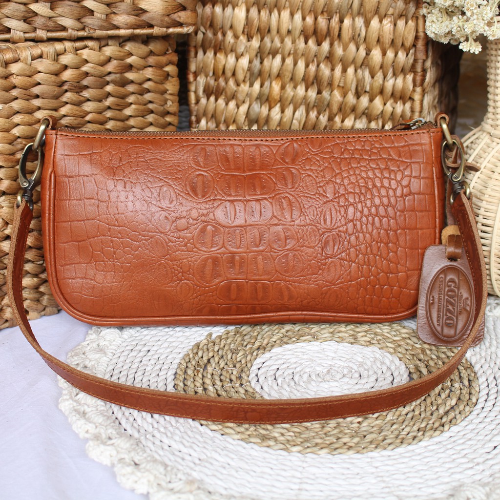 NEW !! TAS TANGAN / CLUTCH WANITA KULIT ASLI EMBOS CROCO NEBULA HAVANA/ FREE GRAVIR NAMA DI TAS