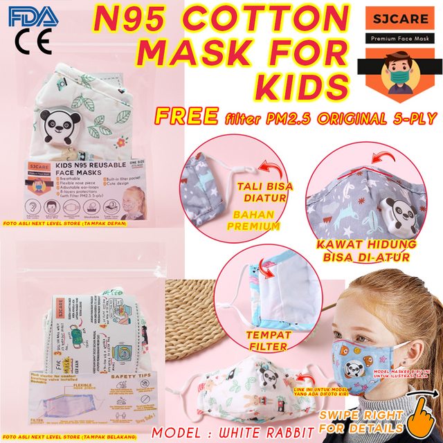 SJCare Masker Anak Premium Kids Katup Respirator FREE FILTER PM 2.5 - White Rabbit