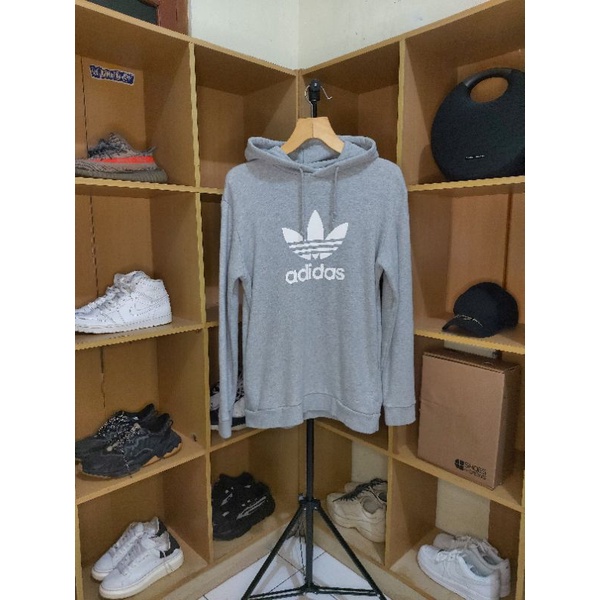 adidas trefoil hoodie grey