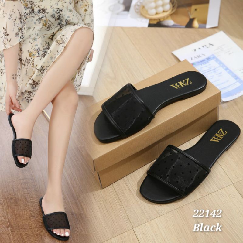 SANDAL WANITA FLAT ZR SET(FkBill,Box,PPbag) SLOP IMPORT Kode : 22142