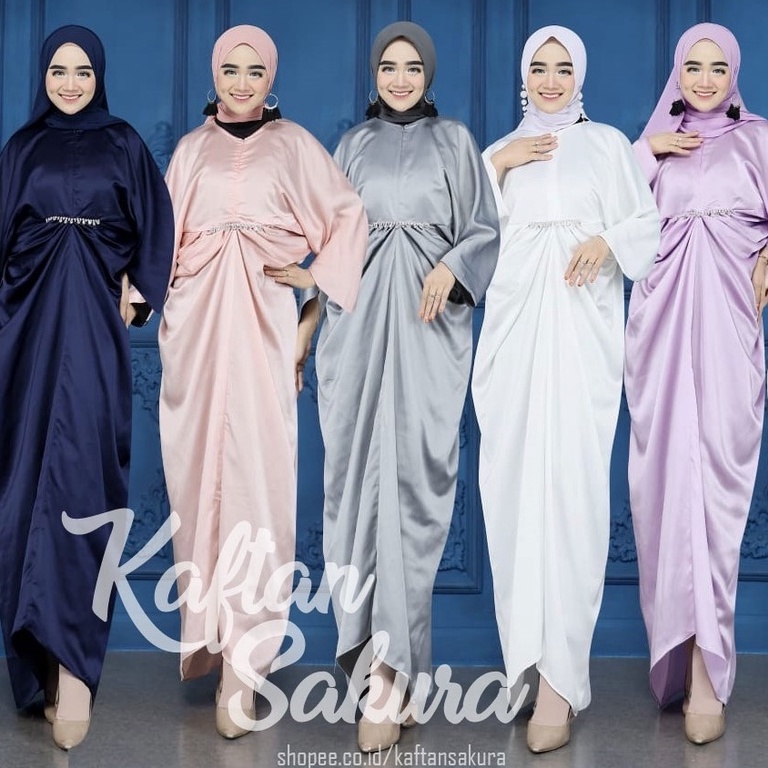 kaftan wanita muslim busui terbaru payet belt elegant warna hitam cantik termurah lebaran