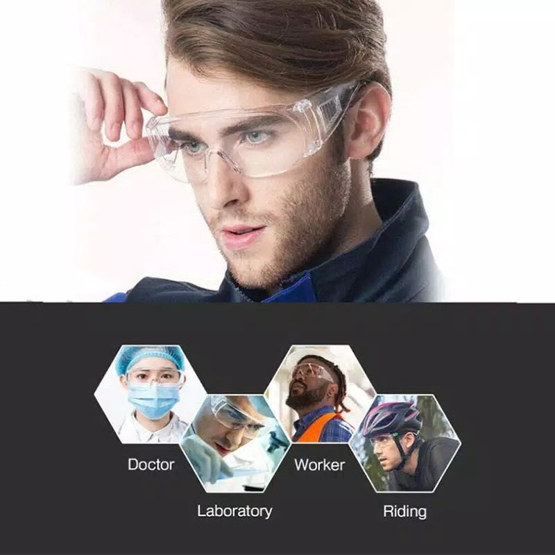 KACAMATA GOGGLE TRANSPARAN ANTI DEBU - KACAMATA ANTI VIRUS - KACAMATA SAFETY GLASS - KACAMATA PELINU