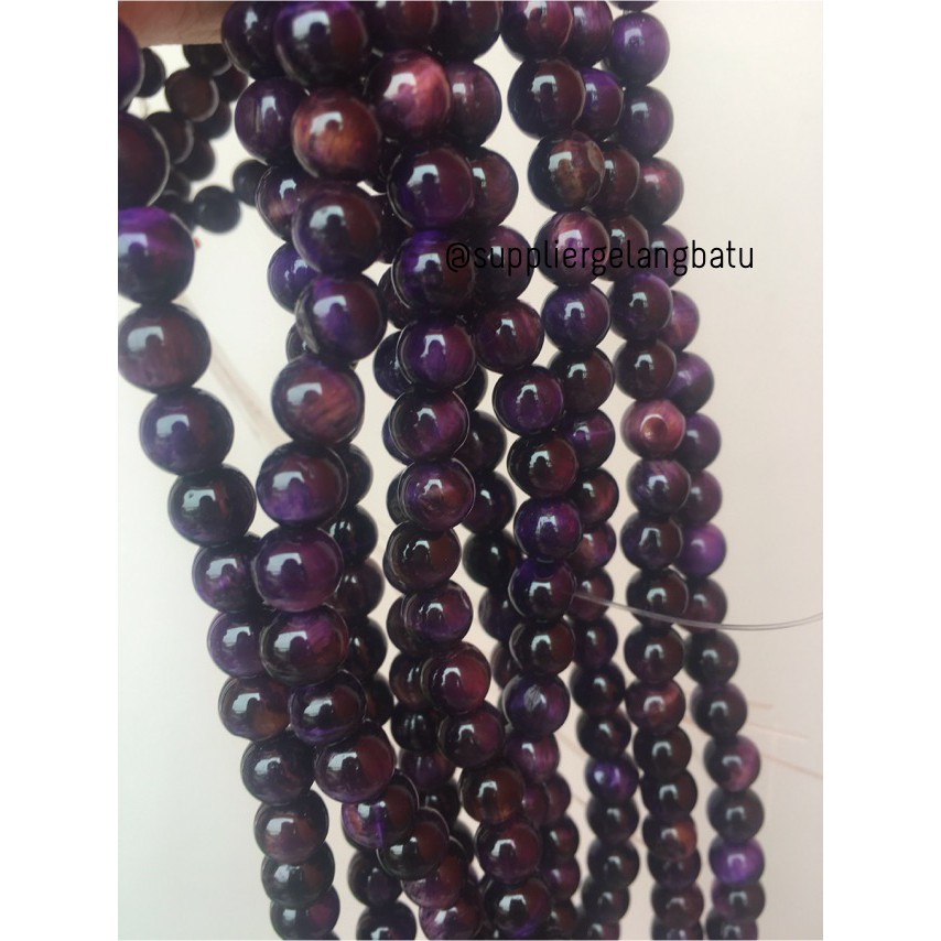 supplier purple tiger eye ungu 8mm natural bongkah batu biduri sepah motif serat aksesoris fashion