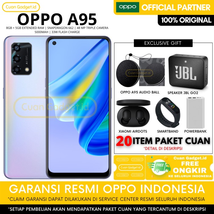 OPPO A95 RAM 13GB (8GB+5GB) 128GB A 95 8/128 GARANSI RESMI INDONESIA - GLOWING BLACK, TANPA BONUS