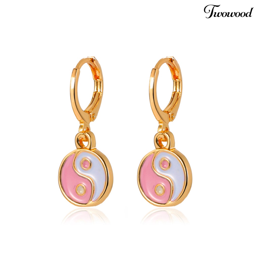 1 Pasang Anting Hoop Piercing Drop Tai Chi Yin Yang Warna-Warni Gaya Tradisional Untuk Pesta