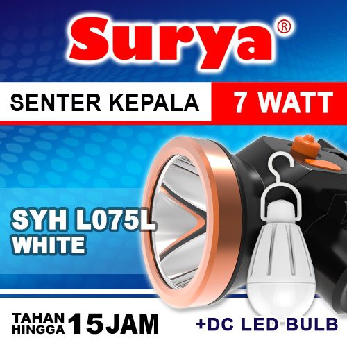 Surya Senter Kepala LED Super Terang Lithium SYH L075L LED 7 Watt + Bola Lampu Super LED DC 3W