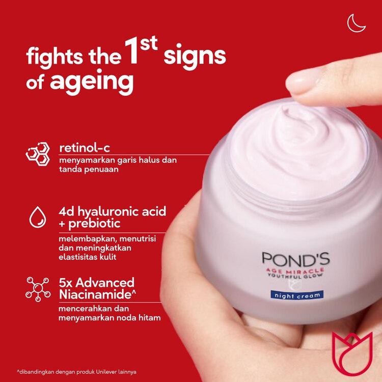 Ponds Age Miracle Night Cream Moisturizer Anti Aging+Glowing With Retinol &amp; Spf18 50G