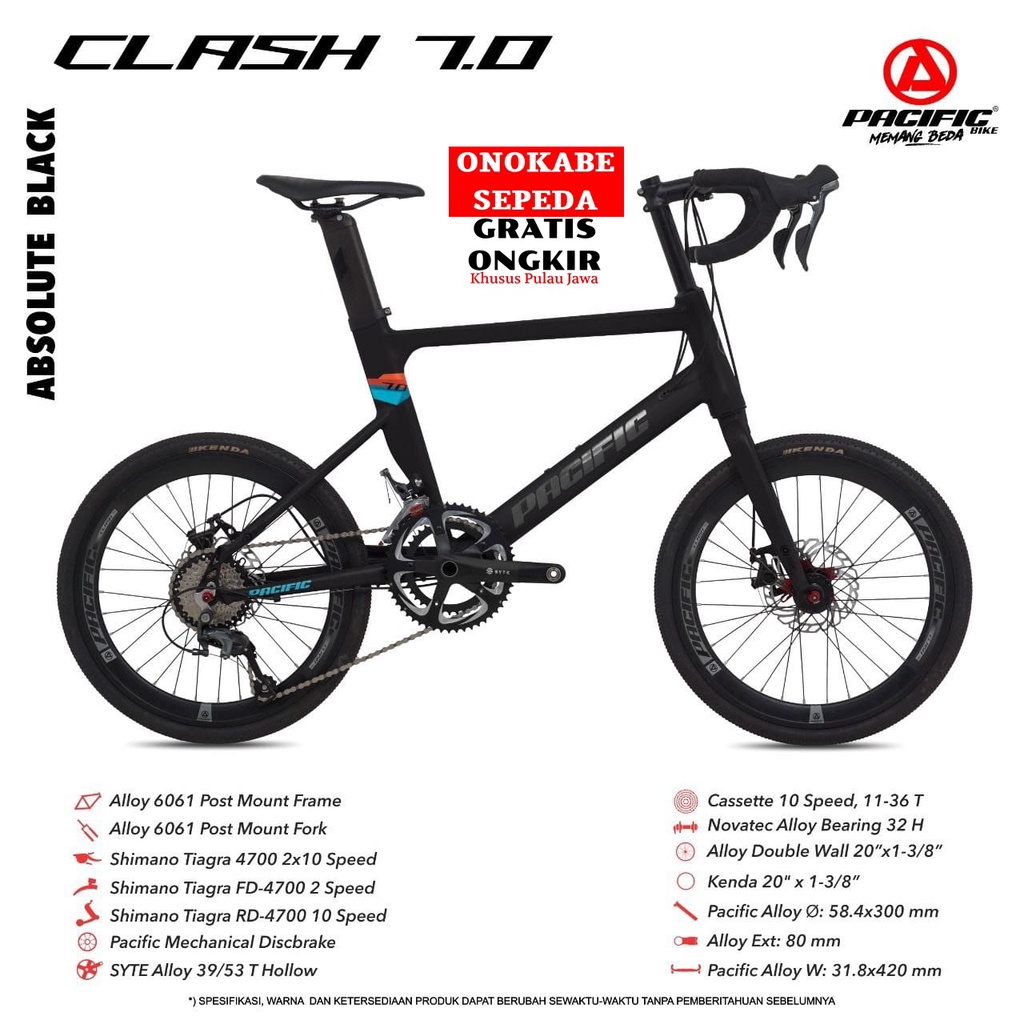 SEPEDA MINIVELO 20 PACIFIC CLASH 7.0 ALLOY 2X10SP HYDRA READY VULCAN GREY