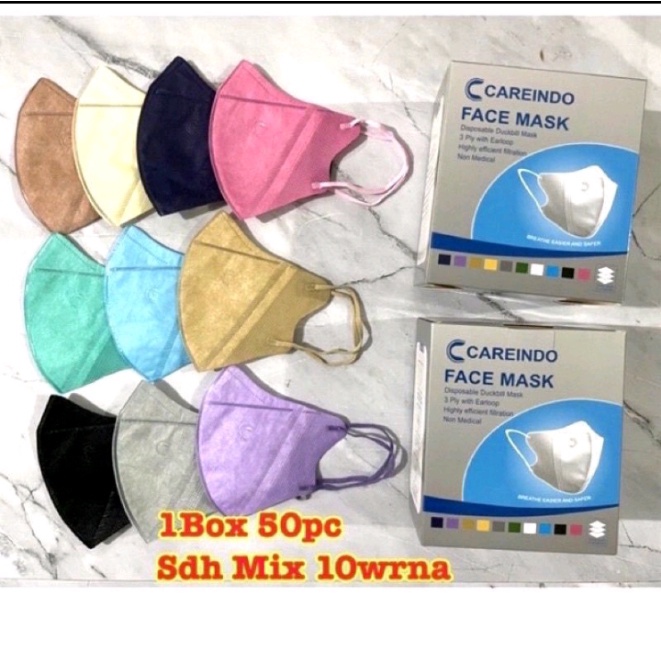 masker duckbill careindo mix warna embos 50pcs premium