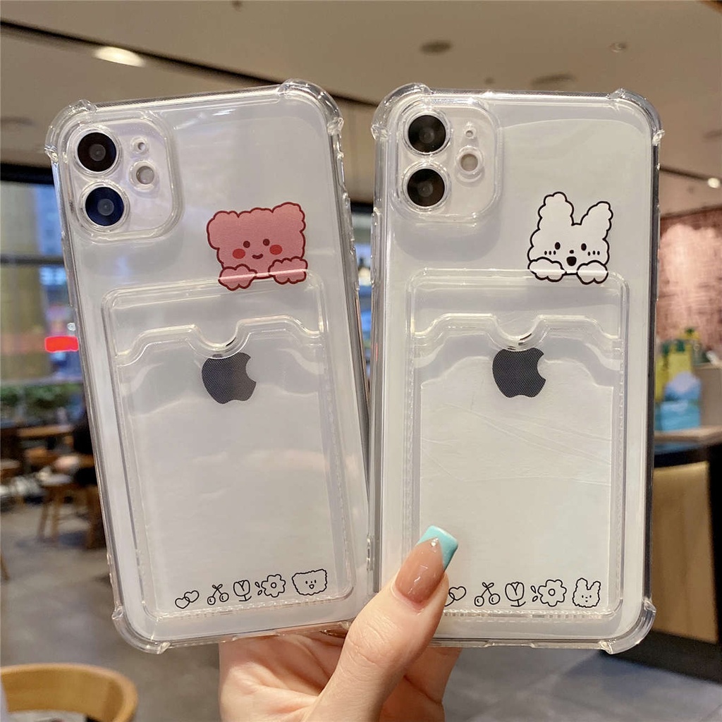 【Card Slot】Soft Iphone Case Cute Rabbit Bear With Card Holder for Iphone 12 12 Pro Max 7plus 11 11 Pro Max XS XS MAX XR 8plus 7 8 Soft Casing Iphone