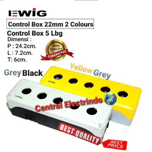 Control Box Push Button EWIG 22mm 5 Lubang Abu2/Kuning (New Model).