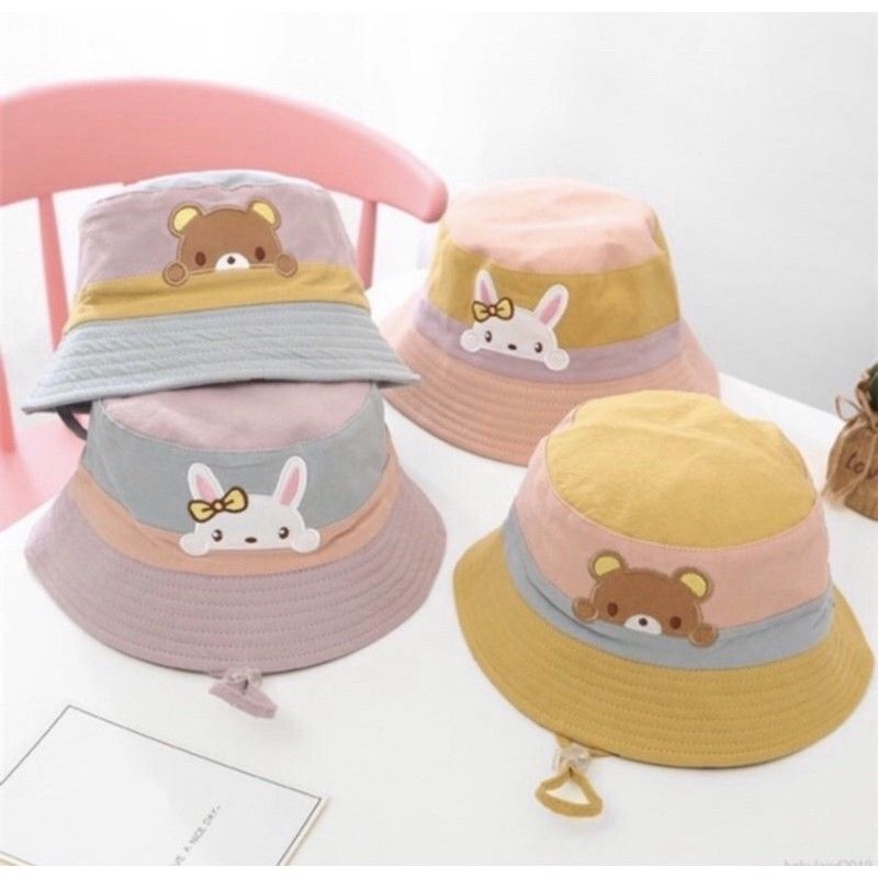 Topi anak balita bayi perempuan rabbit bear bucket hat baby girl