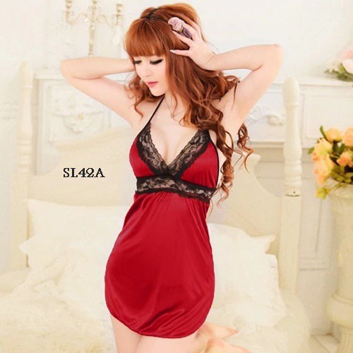 [READY STOCK] BAJU TIDUR WANITA DEWASA LINGERIE SEXY NIGHTGOWN MERAH SL42A