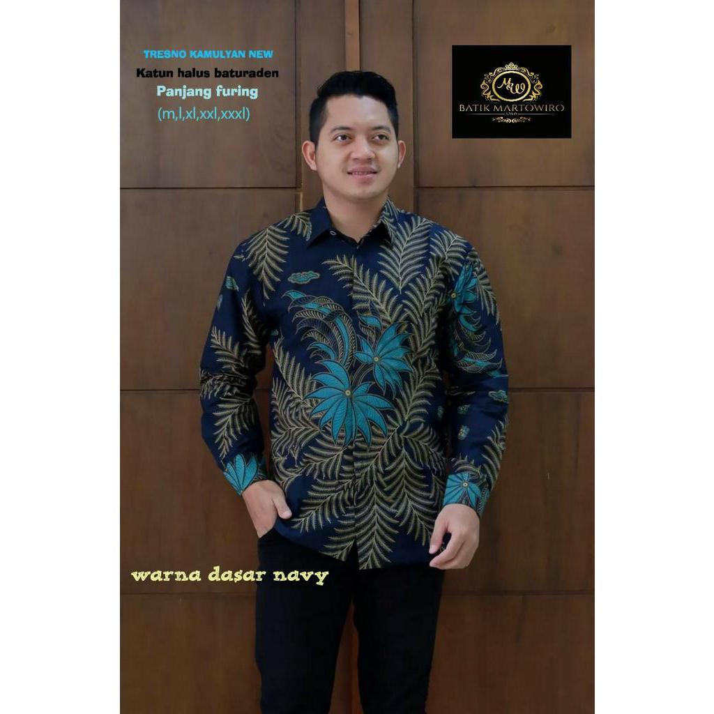 Kemeja Batik Exclusive Warna Navy Batik Pria Lengan Panjang Warna Navy Batik Lapis Furing KAMULYAN