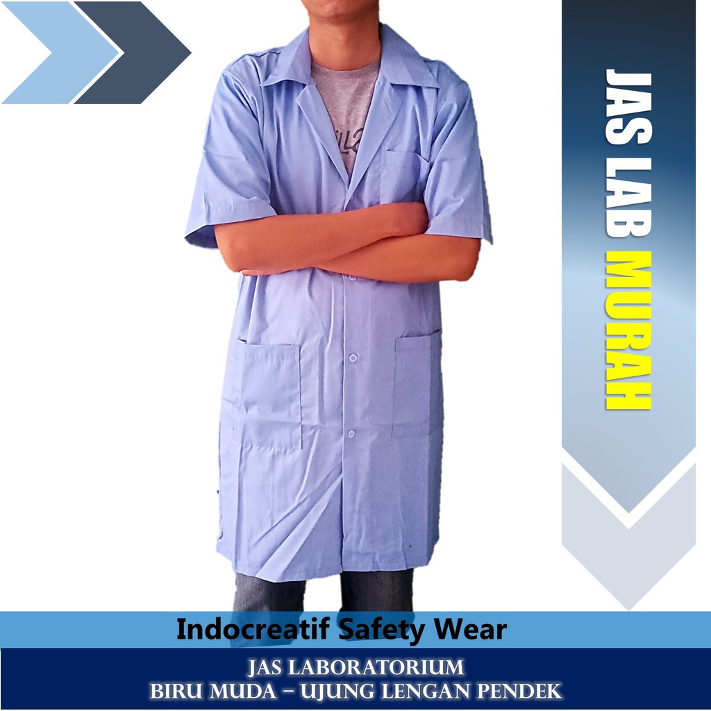 Jas Lab Laboratorium Lengan Pendek Baju Praktikum Non Disposable Warna Biru Muda