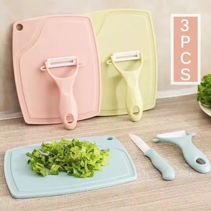 [ctshop1]PISAU SET TALENAN 3IN1 STAINLESS PISAU PENGUPAS BUAH SAYUR DAPUR KNIFE PEELER FRUIT CHOPPING BOARD