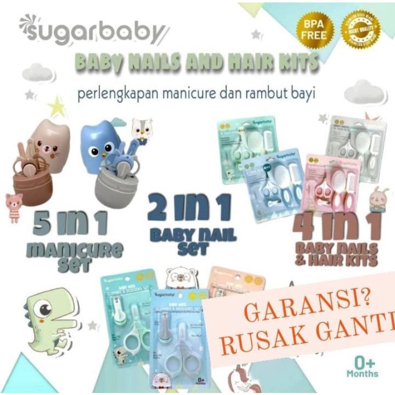 Sugar baby Manicure Set Nail 4in1 5in1 2in1 Baby Nail &amp; Hair Kits Perlengkapan Perawatan Kuku dan Rambut Bayi  Babycare set Gunting kuku bayi Nail clippers baby Set Manicure Set Bayi Kualitas SUGARBABY GUNTING KUKU BAYI SISIR BAYI SISIR GUNTING BAYI