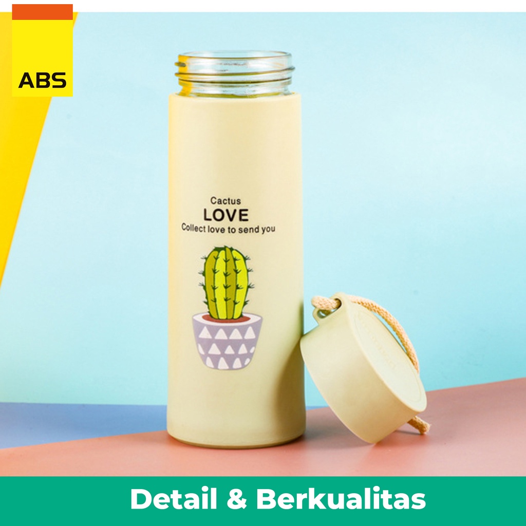 ABS Botol Minum Kaca Unik Motif Kaktus 450ml BPA FREE-4
