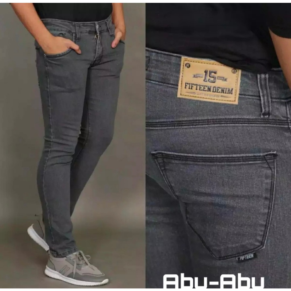 Celana Jeans Pria slim fit Abu-Abu / Celana Jeans Panjang Pria / Celana Jeans Fifteen Denim