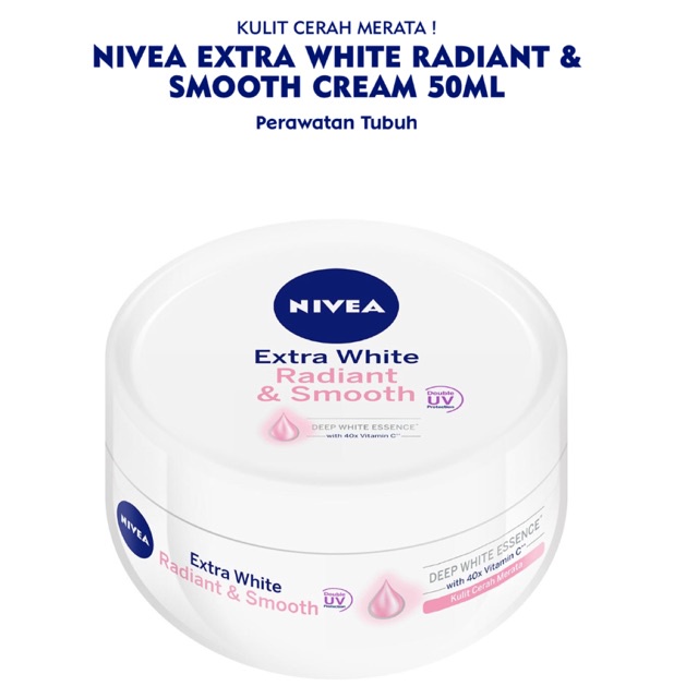 NIVEA Extra WHITE RADIANT  &amp; SMOOTH CREAM Body Care 100 ml / 50 ml / 25 ml - Deep White Essence 40x Vit C &amp; Double UV Protection - Lotion Mencerahkan Kulit tubuh Creme