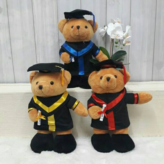 Boneka Wisuda 30cm/13&quot;/Boneka Toga/Kado wisuda/Boneka Bear Wisuda Merah Biru