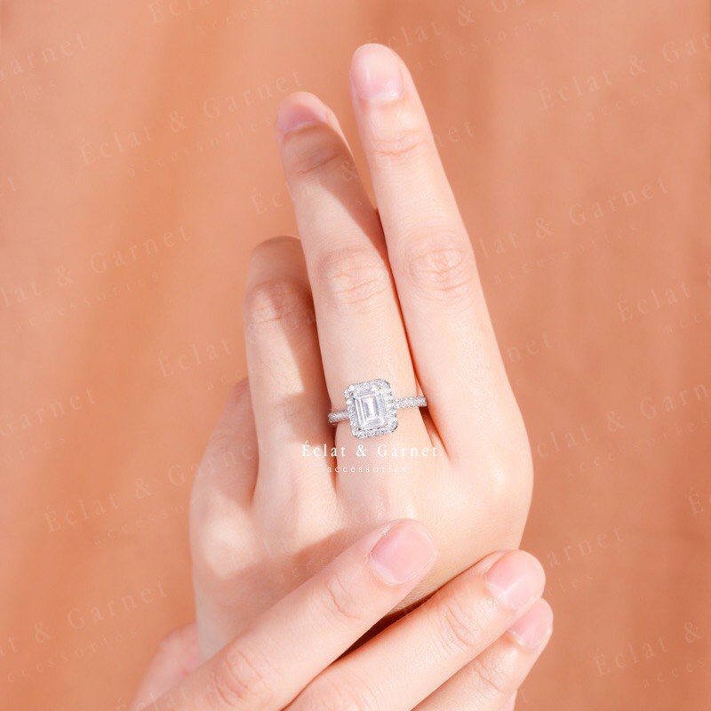 Grosir (SSC) clat & Garnet - S925 EMERALD HALO MICRO RING Aksesoris Cincin 925 Sterling Silver