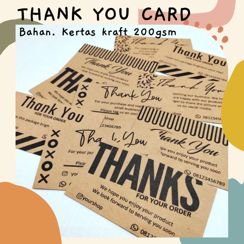 

[10-20PCS] THANK YOU CARD CUSTOM/ KARTU UCAPAN TERIMAKASIH CUSTOM BAHAN KERTAS KRAFT TEBAL 200GSM