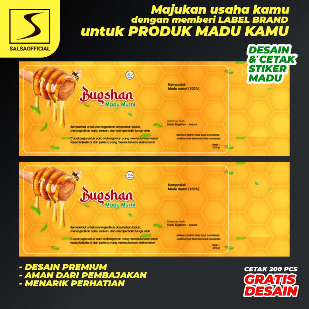 Label Stiker Madu - Stiker Madu - Madu Grosir - Madu Ternak - Madu Asli - Madu Murni