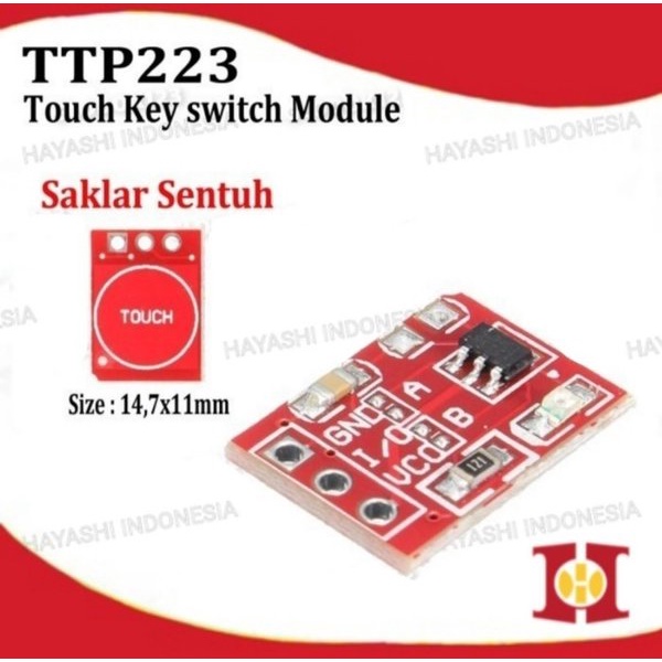 TTP223 Touch Sensor Sentuh Key Module Settable Capacitive 1 Ch Channel - 5pcs