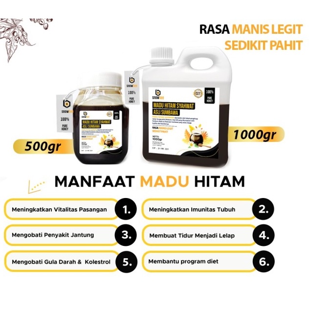 MADU VITALITAS STAMINA SNOWBEE MADU HITAM SYAHWAT ASLI SUMBAWA 1000 gram