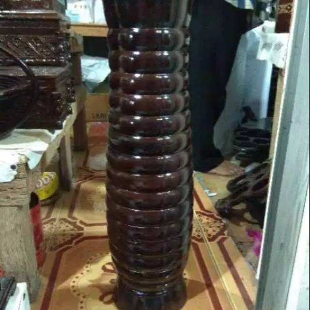 VAS BUNGA KAYU JATI BENTUK SPIRAL UKURAN BESAR