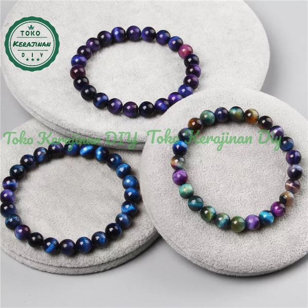 [ FREE BOX ] Gelang Batu Tiger Eye 6/8/10mm Natural Pria Wanita