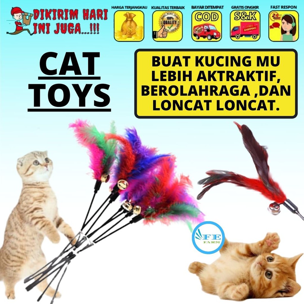 Mainan Lucu Kucing Tongkat Kucing Berbulu Warna Warni Berelatis dan Plastik Tebal Tongkat Kucing Lucu FEFARM