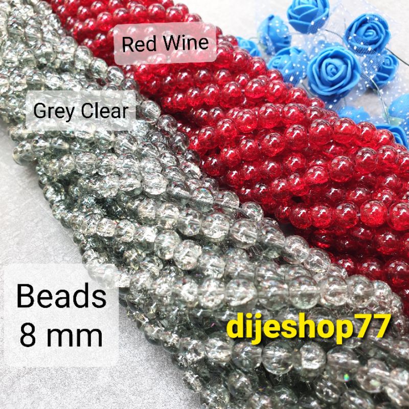 Manik Kaca Pecah Batu Retak Beads 8mm / Manik Mote 8 mm / Giok Beads 0.8 cm / bahan kerajinan tangan batu gelang kalung strap masker