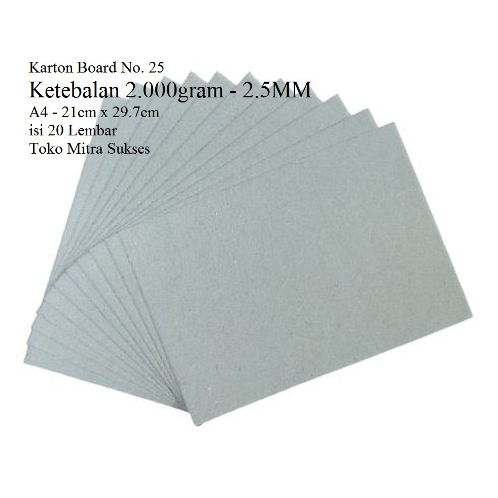 

20 Lembar Karton Board Abu Abu A4 No 25 Ketebalan 2.5mm