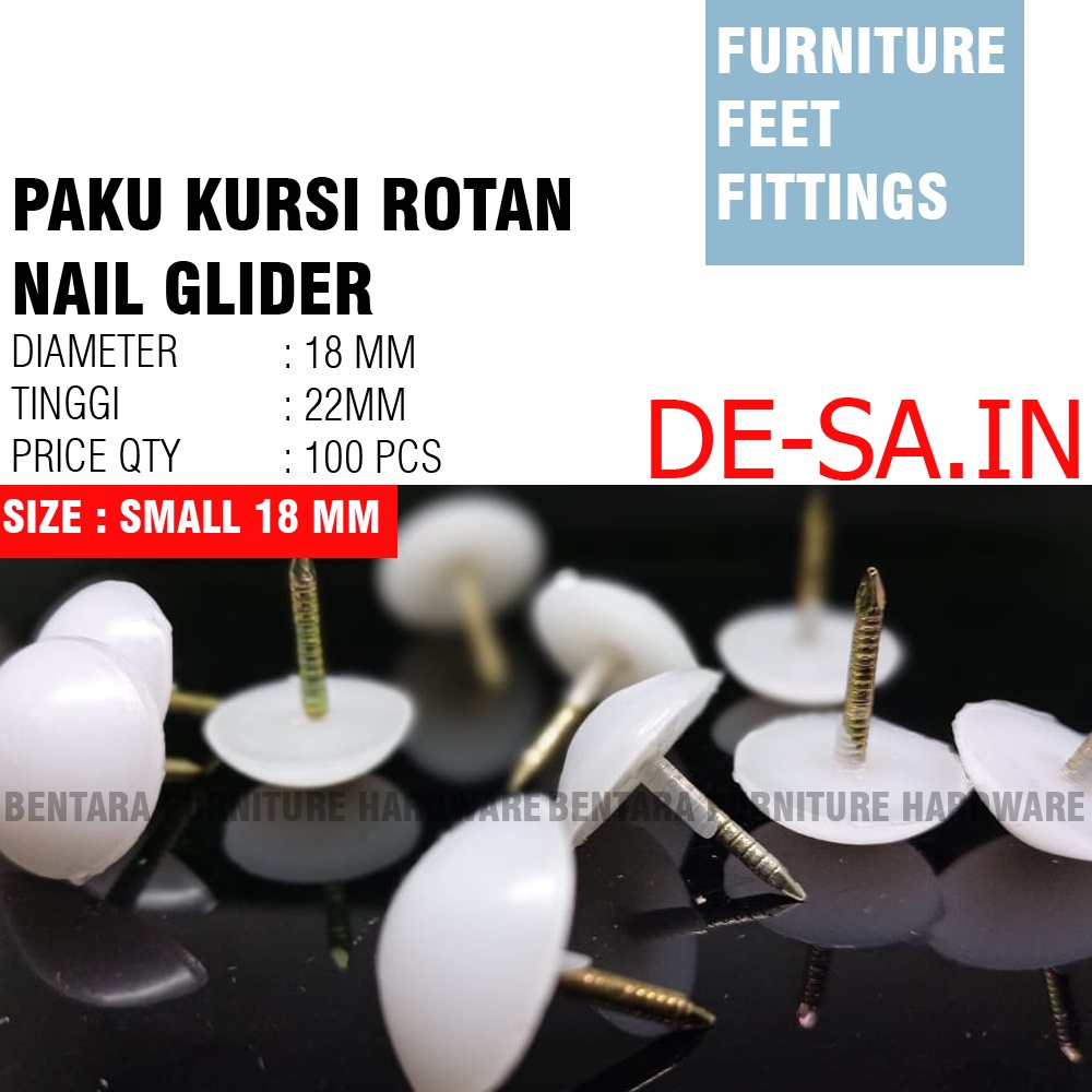 100 x PAKU KURSI BESAR DIAMETER 25MM MEJA -  PAKU PLASTIK BESI NAIL GLIDER GLIDE GLINDIT CHAIR TABLE