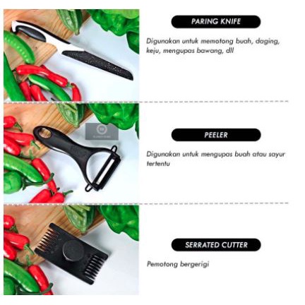 Pisau Batu Maifan Ceramic Peeler Set 5 in 1 Pisau Dapur Lengkap Plus Kupasan WD