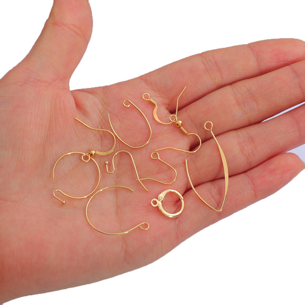 18k Emas 12-20 mm 10-20pcs Anting Komponen Kait Memutar Emas Perunggu Ear Hook Clasps Earring Wires Finds Untuk Perhiasan DIY