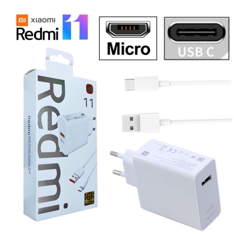 Charger Xiaomi Ori 100% Redmi 11 65W Fast Charging Colokan V8/Micro